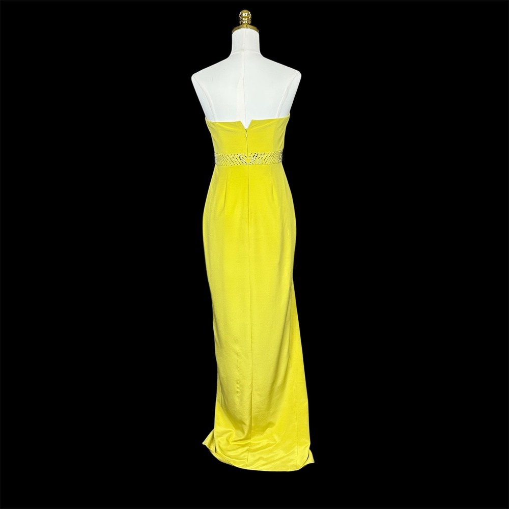 Nicole‎ Miller Yellow Strapless Embellished Waist Ruffle Evening Gown Maxi Dress - Picture 7 of 13